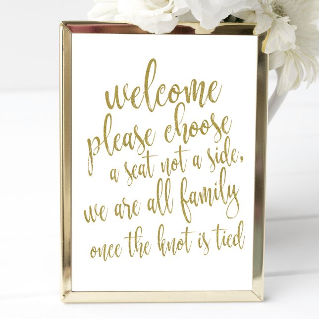 Welcome Choose a Seat not a Side Gold Glitter Sign (Creator Uploaded)