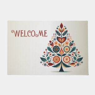 Welcome Christmas Colorful Tree Scandinavia Folk Doormat
