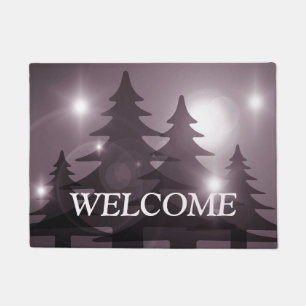 Welcome Christmas Party Pink Trees Holiday Winter Doormat