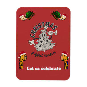 Welcome christmas time retro cartoon magnet
