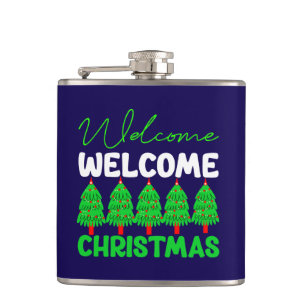 Welcome Christmas Tree Holiday Design-85600 Hip Flask