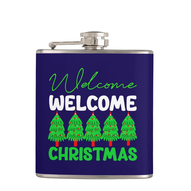 Welcome Christmas Tree Holiday Design-85600 Hip Flask (Front)