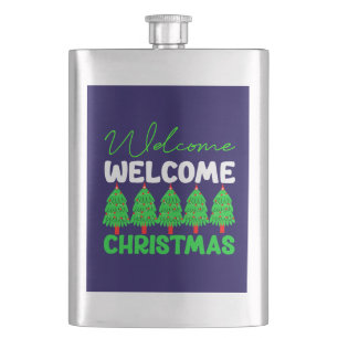 Welcome Christmas Tree Holiday Design-85600 Hip Flask
