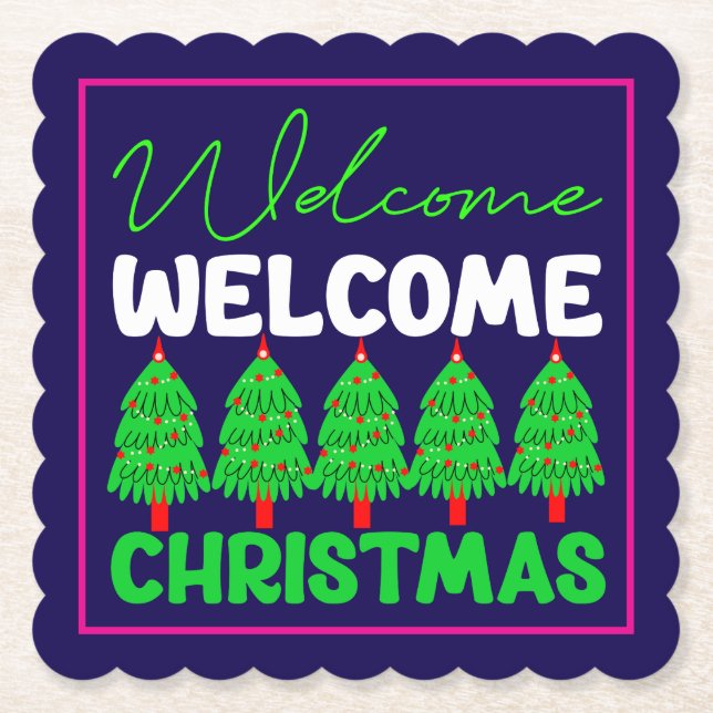 Welcome Christmas Tree Holiday Design-85600 Paper Coaster (Front)