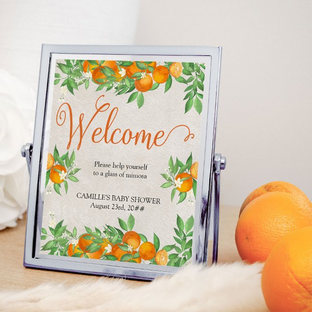 Welcome Citrus Orange Mimosa Table Sign (Welcome Sign from my Citrus Orange Baby Shower collection)