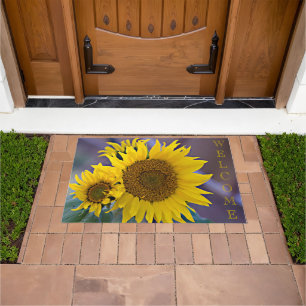 WELCOME Clustered Sunflowers Close-Up Photograph Doormat