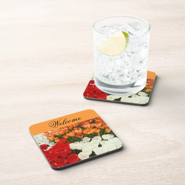 Welcome coasters Tulip Flowers cork Coaster (Right Side)