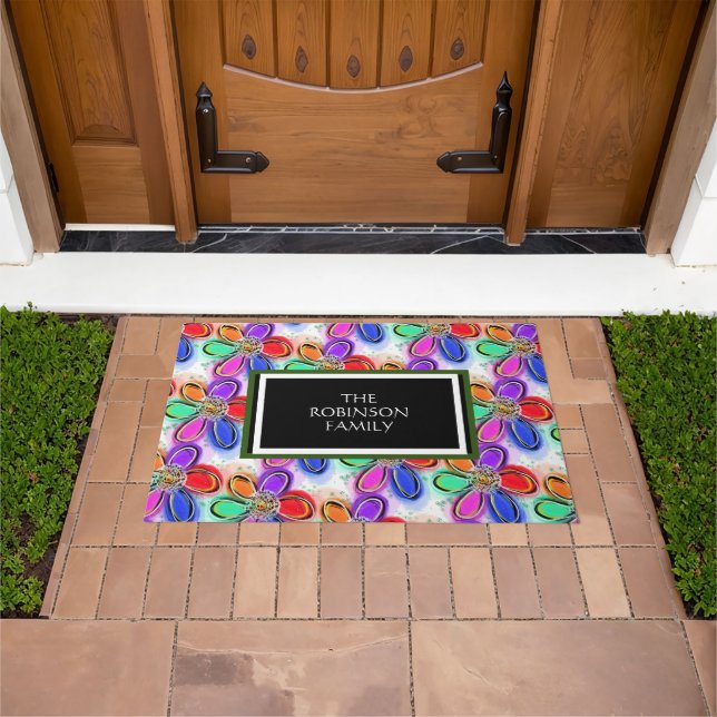 Welcome Colourful Artsy Flowers NAME Doormat (Outdoor)