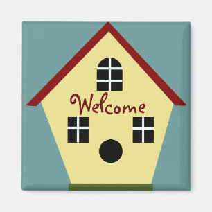 Welcome Country Blue and Yellow Birdhouse Magnet