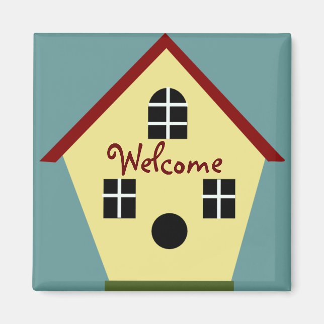 Welcome Country Blue and Yellow Birdhouse Magnet (Front)