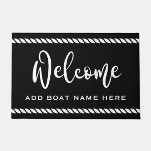 Welcome custom boat name rope border black doormat