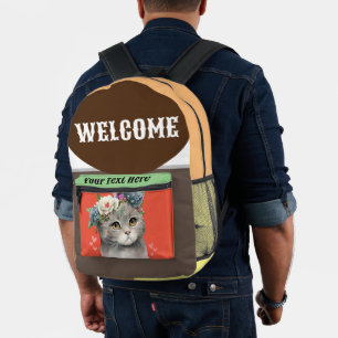 Welcome custom design with love cat printed backpack