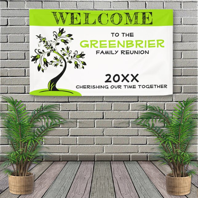 Welcome Custom Family Reunion  Green Floral Tree Banner (Creator Uploaded)