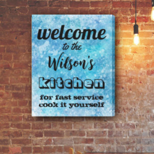welcome custom kitchen quote humour wall art blue