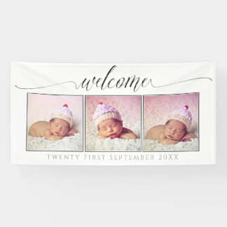 Welcome Custom Made 3 Photo Portrait Frame White Banner