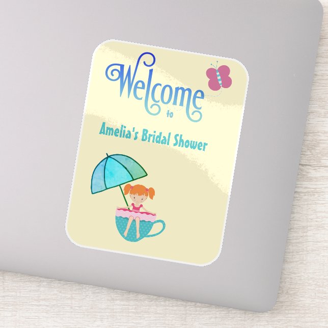 Welcome Custom Name Bridal Shower Teacup Butterfly (Detail)