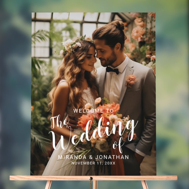 'Welcome' Custom Photo Wedding Acrylic Sign (Neutral)