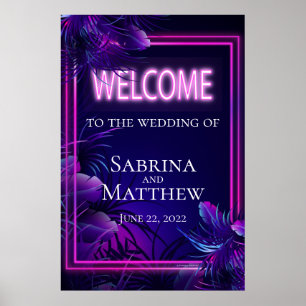 Welcome custom Sign Stunning Neon Tropical Foliage