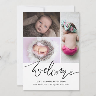 Welcome Cute Casual Script Birth Announcement