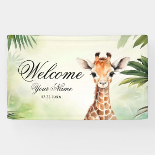Welcome Cute Giraffe Jungle Baby Shower Party Banner