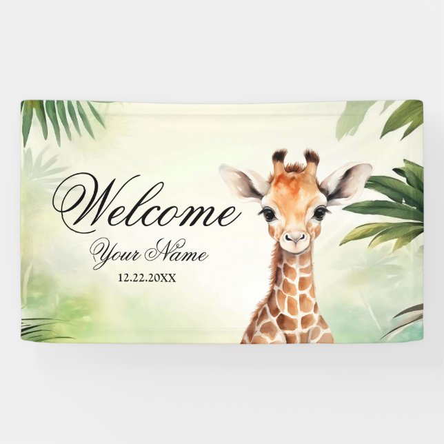 Welcome Cute Giraffe Jungle Baby Shower Party Banner (Horizontal)