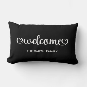 Welcome Cute Hearts Script Lumbar Cushion