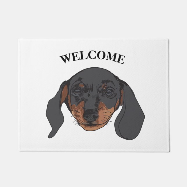 Welcome, dachshund dog art custom doormat (Front)
