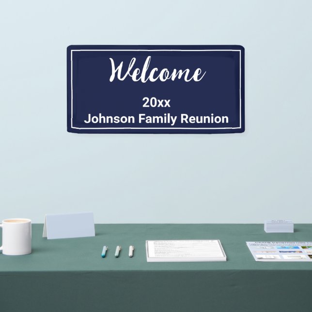 Welcome Dark Blue and White Name Family Reunion Banner (Tradeshow)