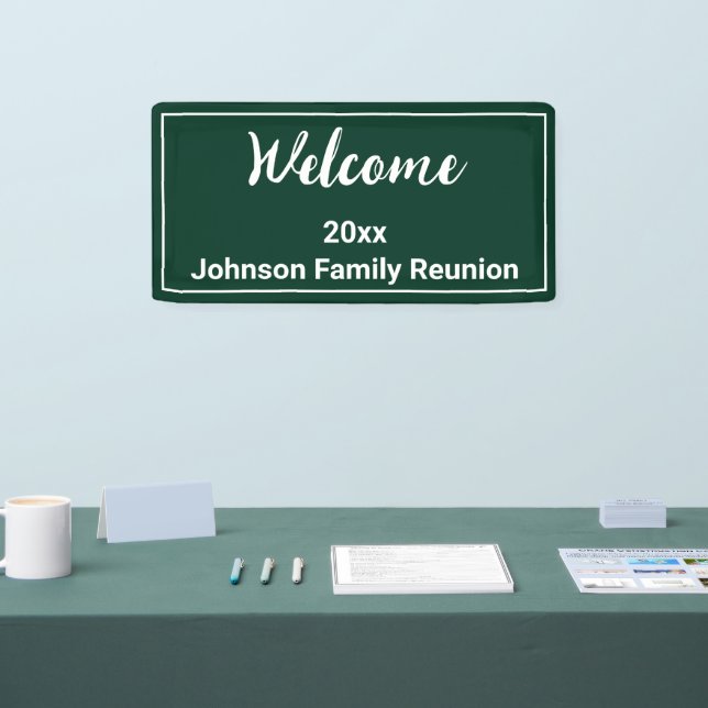Welcome Dark Green and White Name Family Reunion Banner (Tradeshow)