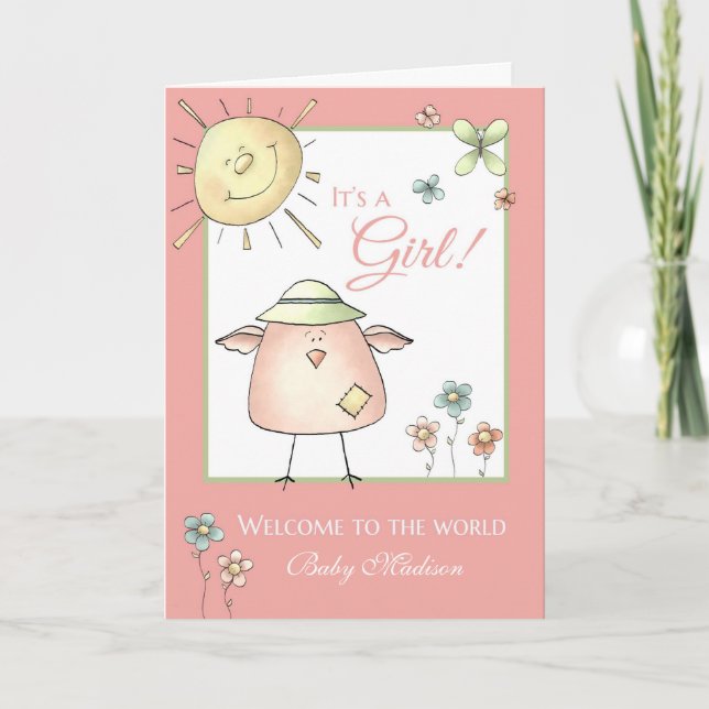 Welcome Daughter - Custom Name Baby Congratulation Card (Front)