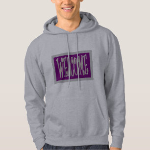 Welcome design grey and purple hoodie