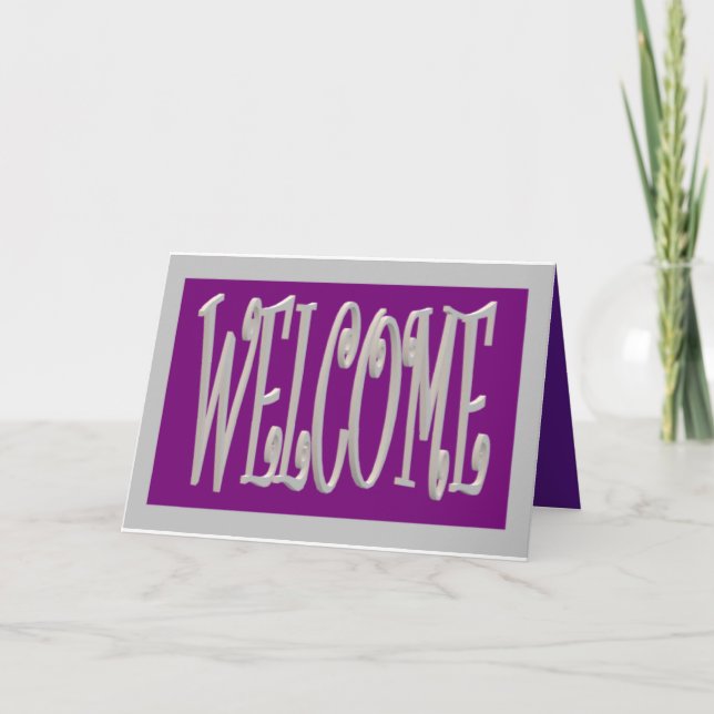 Welcome design grey and purple With Text Card (Front)