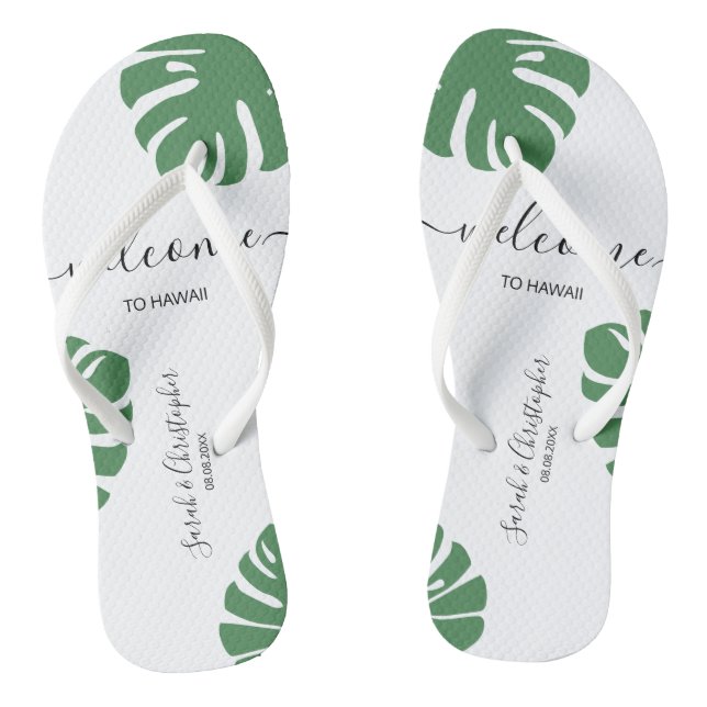Welcome Destination Wedding Custom Tropical leaf T Thongs (Footbed)