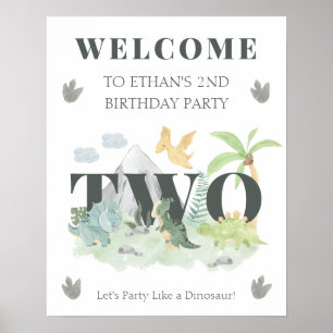 Welcome Dinosaur 2nd Birthday Boy Cute Jungle Poster