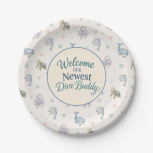 Welcome Dive Buddy Baby Shower Paper Plate