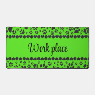 Welcome Dog Paws Black & White Polka Dot on Green Desk Mat