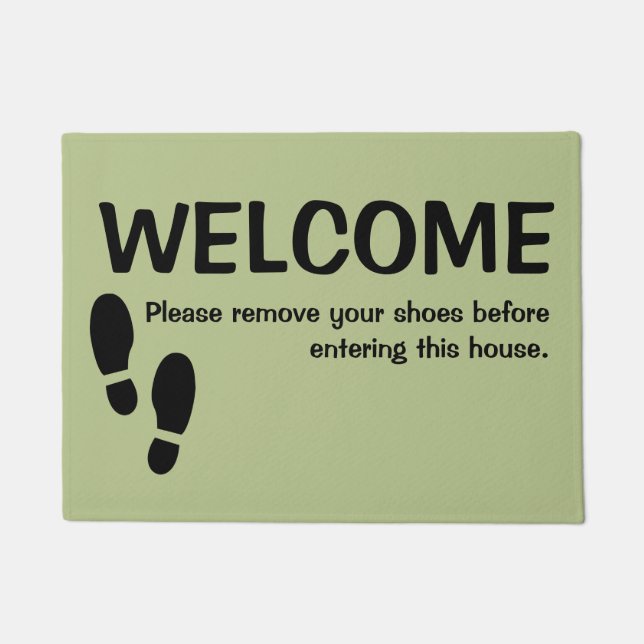 Welcome Door Mat Please Remove Your Shoes Olive (Front)