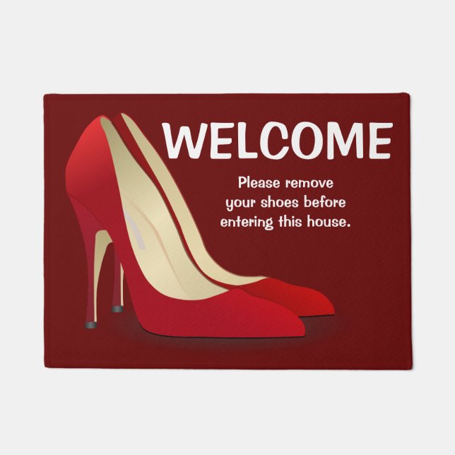 Welcome Door Mat Please Remove Your Shoes Red (Front)