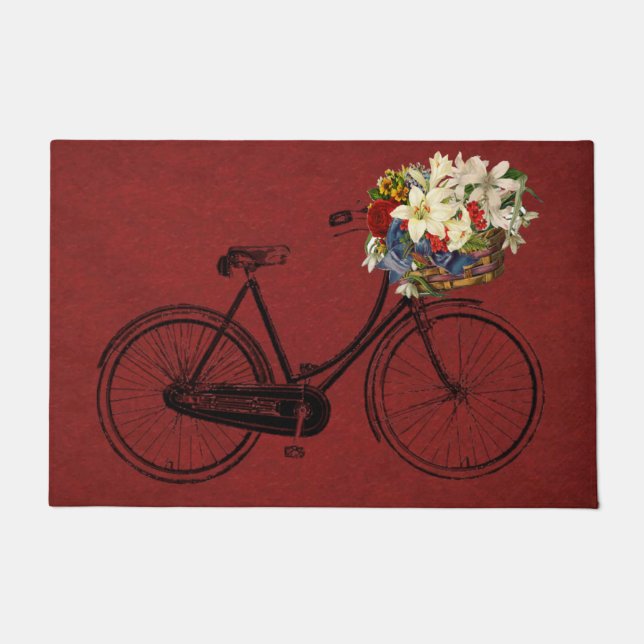 welcome door mat red bicycle bike (Front)