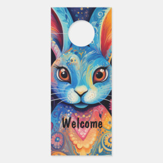 Welcome Dotty Delight: Rainbow Doodle Bunny Door Hanger