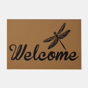 Welcome Dragonflies Simple Rug, Retro Insect Doormat