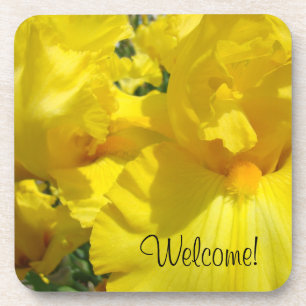 Welcome! drink coaster Yellow Iris Flowers Floral