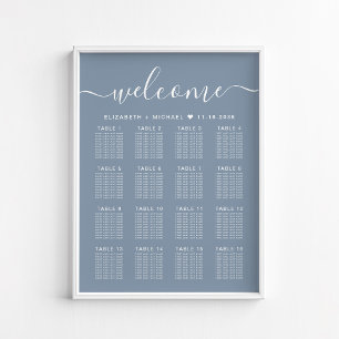 Welcome Dusty Blue 16 Table Wedding Seating Chart