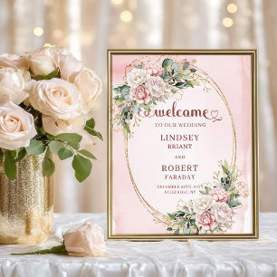 Welcome Dusty Pink Eucalyptus Wedding Sign Art