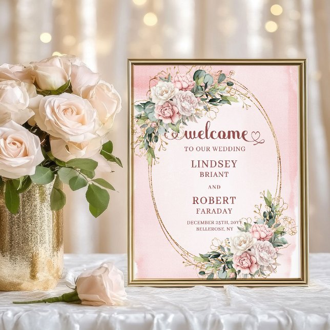 Welcome Dusty Pink Eucalyptus Wedding Sign Art (Welcome Dusty Pink Eucalyptus Wedding Sign Art)