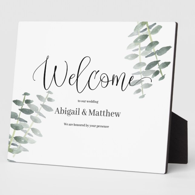 Welcome Easel Wedding Watercolor Eucalyptus Plaque (Side)