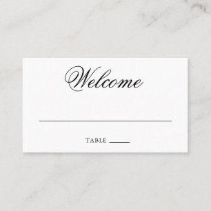 Welcome Elegant Black White Calligraphy Wedding Place Card