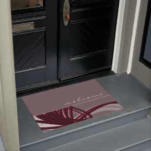 Welcome   Elegant Gray & Burgundy Ribbons Doormat