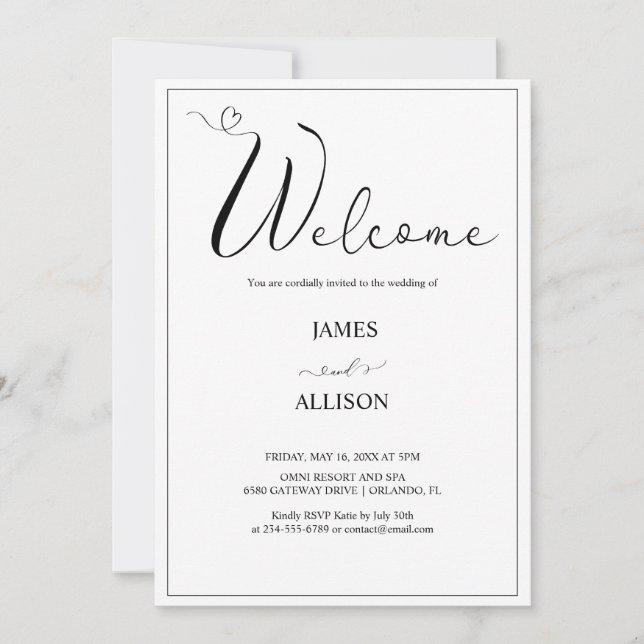 welcome Elegant Minimalist Simple Wedding  Invitation (Front)