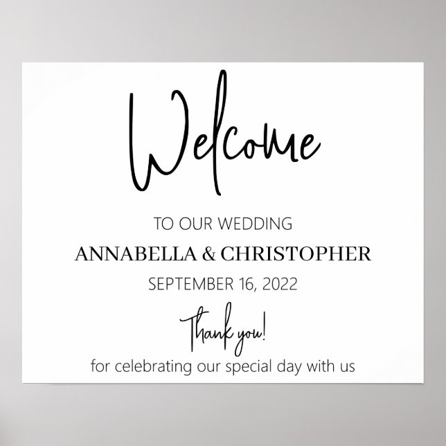 Welcome elegant simple minimalist wedding sign (Front)